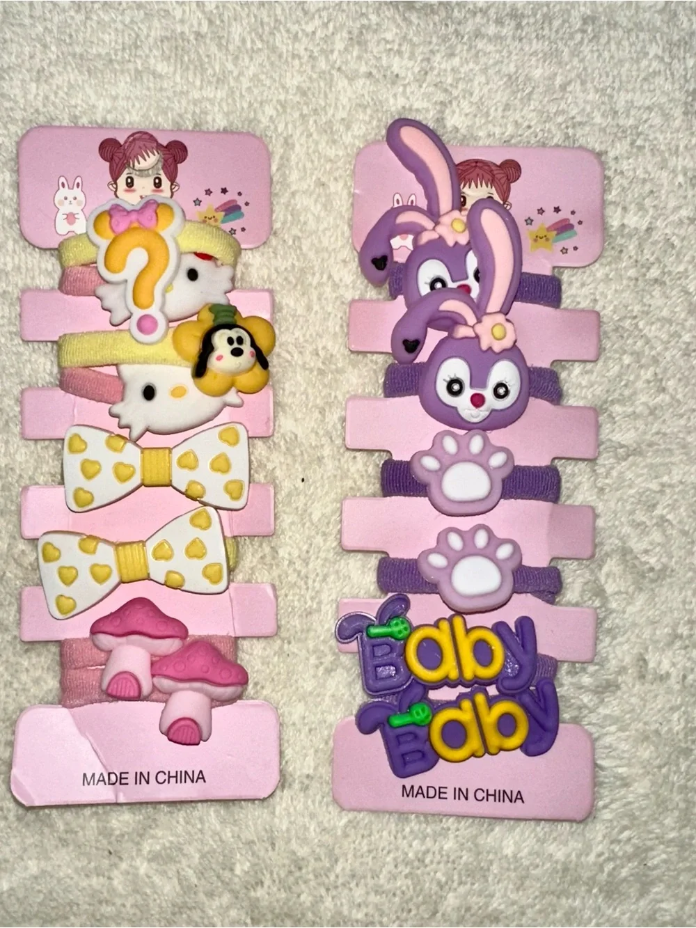 6 Pack Kawaii Cartoon Hair Ties Incomplete Lot Minnie Hello Kitty Y2K Craft